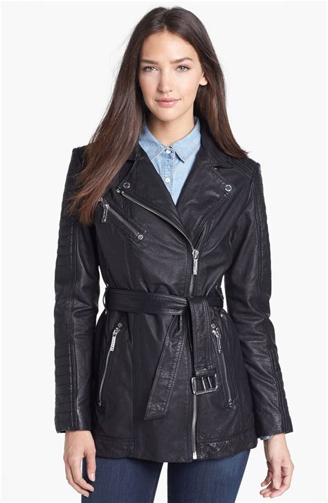 michael kors m64639c74 leather jacket|Belted Leather Biker Jacket .